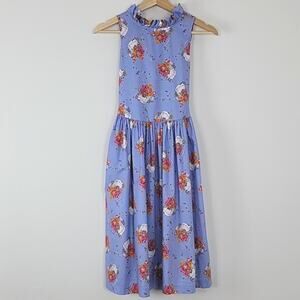 Wee Clancy Vintage Sleeveless Blue Garden Floral Watering Can Print Dress 14